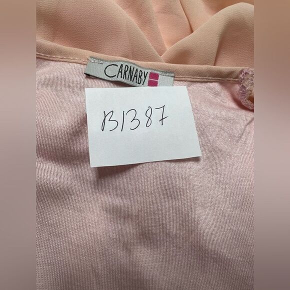 Carnaby Peach Chiffon Blouse Ruffle Sleeve Size S Lined Made in Italy - Picture 7 of 8